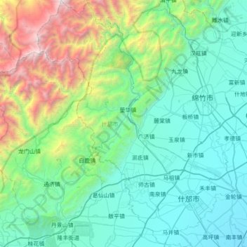 Mappa topografica 什邡市, altitudine, rilievo