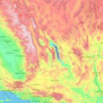 Mappa topografica CAL Fire San Bernardino Unit, altitudine, rilievo