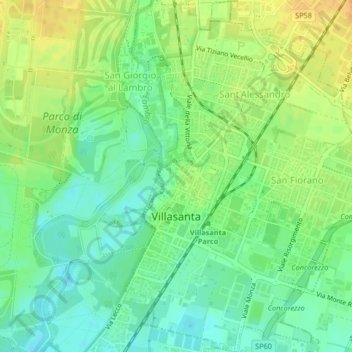 Mappa topografica Villasanta, altitudine, rilievo