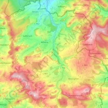 Mappa topografica Extertal, altitudine, rilievo