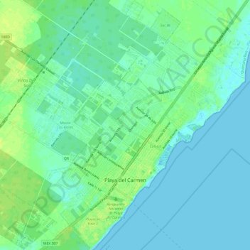 Mappa topografica Playa del Carmen, altitudine, rilievo