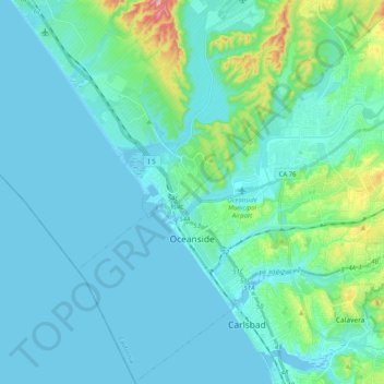 Mappa topografica Oceanside, altitudine, rilievo