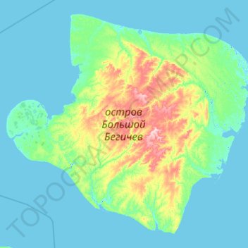Mappa topografica Bolshoy Begichev Island, altitudine, rilievo