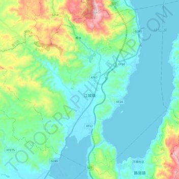 Mappa topografica 江城镇, altitudine, rilievo