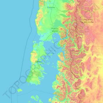 Mappa topografica Región de Los Lagos, altitudine, rilievo