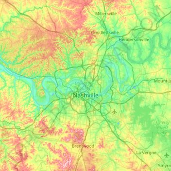 Mappa topografica Nashville-Davidson, altitudine, rilievo