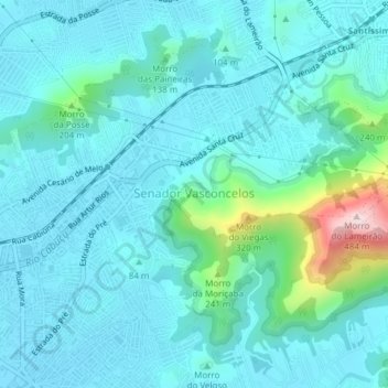 Mappa topografica Senador Vasconcelos, altitudine, rilievo