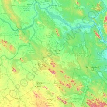 Mappa topografica Jayashankar Bhupalapally, altitudine, rilievo