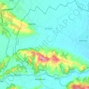 Mappa topografica Citerna, altitudine, rilievo