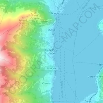 Mappa topografica Pianello del Lario, altitudine, rilievo