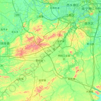 Mappa topografica 江南区, altitudine, rilievo