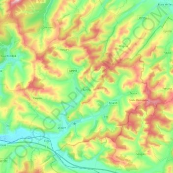 Mappa topografica Șpring, altitudine, rilievo