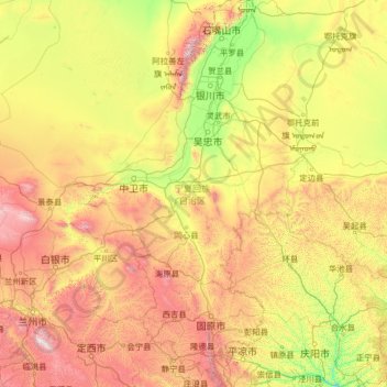 Mappa topografica 宁夏回族自治区, altitudine, rilievo