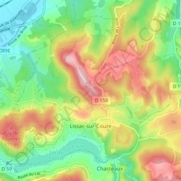 Mappa topografica Lissac-sur-Couze, altitudine, rilievo