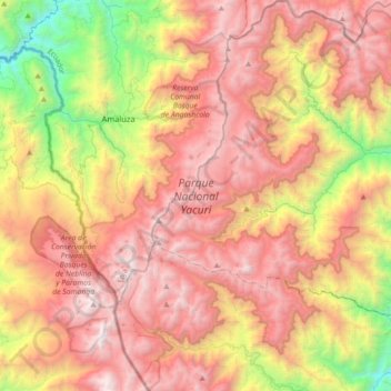 Mappa topografica Parque Nacional Yacuri, altitudine, rilievo