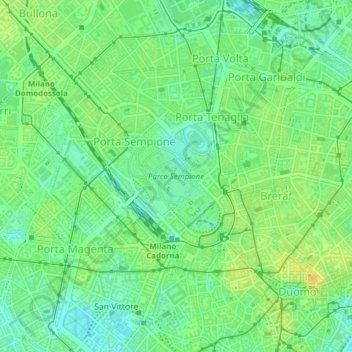 Mappa topografica Parco Sempione, altitudine, rilievo