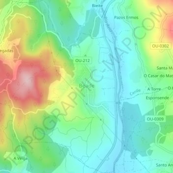 Mappa topografica Beade, altitudine, rilievo