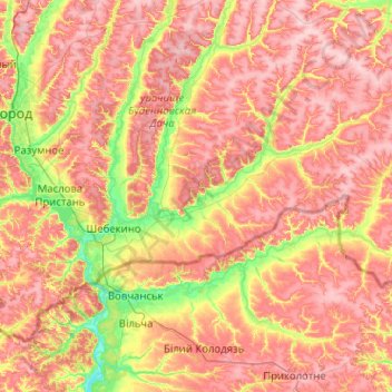 Mappa topografica Shebekinsky District, altitudine, rilievo