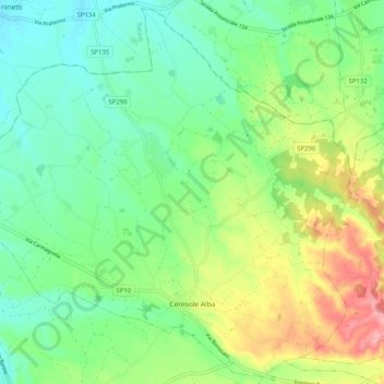 Mappa topografica Ceresole Alba, altitudine, rilievo