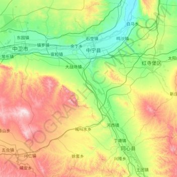 Mappa topografica 中宁县, altitudine, rilievo