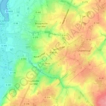 Mappa topografica Bréhal, altitudine, rilievo