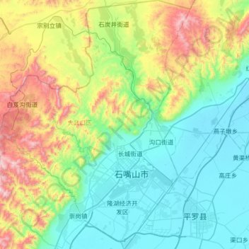 Mappa topografica 大武口区, altitudine, rilievo