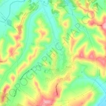 Mappa topografica Priocca, altitudine, rilievo