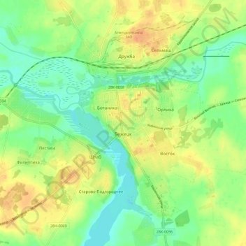 Mappa topografica Bezhetsk, altitudine, rilievo