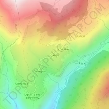 Mappa topografica Venoz, altitudine, rilievo