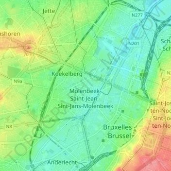 Mappa topografica Sint-Jans-Molenbeek, altitudine, rilievo