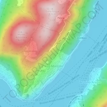 Mappa topografica Vico Morcote, altitudine, rilievo