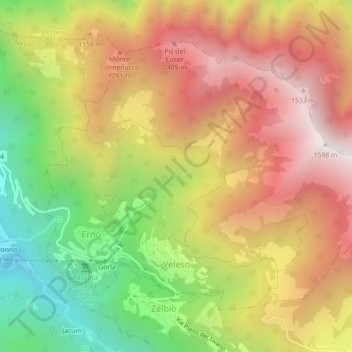Mappa topografica Veleso, altitudine, rilievo