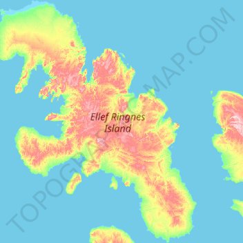 Mappa topografica Ellef Ringnes Island, altitudine, rilievo