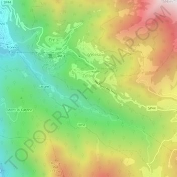 Mappa topografica Zelbio, altitudine, rilievo