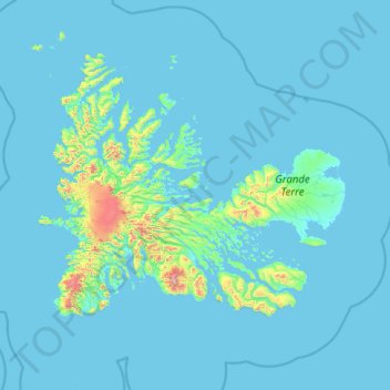 Mappa topografica Îles Kerguelen, altitudine, rilievo