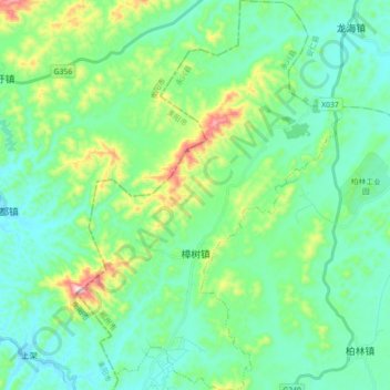 Mappa topografica 樟树镇, altitudine, rilievo