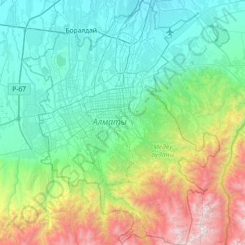 Mappa topografica Almaty, altitudine, rilievo