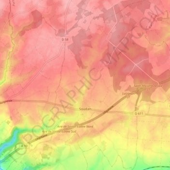 Mappa topografica Soudan, altitudine, rilievo