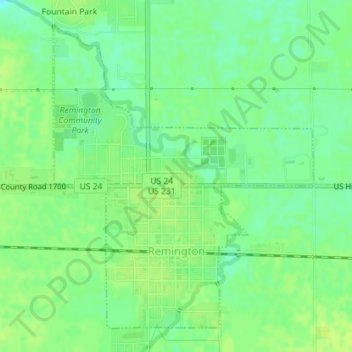 Mappa topografica Remington, altitudine, rilievo