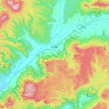 Mappa topografica Fingal, altitudine, rilievo