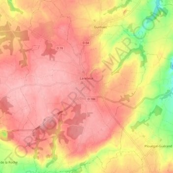 Mappa topografica Lanmeur, altitudine, rilievo