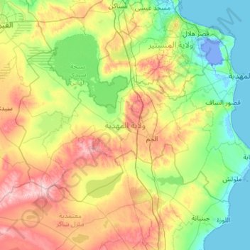 Mappa topografica Mahdia, altitudine, rilievo