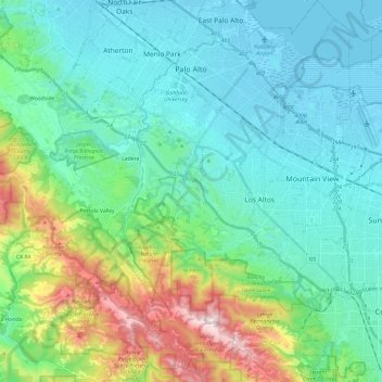 Mappa topografica Palo Alto, altitudine, rilievo
