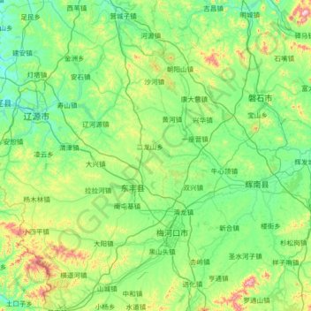 Mappa topografica 东丰县, altitudine, rilievo