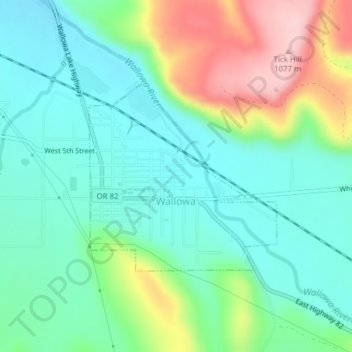 Mappa topografica Wallowa, altitudine, rilievo
