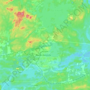 Mappa topografica Noranda, altitudine, rilievo