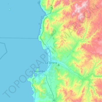 Mappa topografica La Serena, altitudine, rilievo