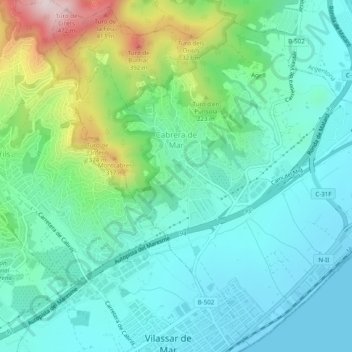 Mappa topografica Cabrera de Mar, altitudine, rilievo