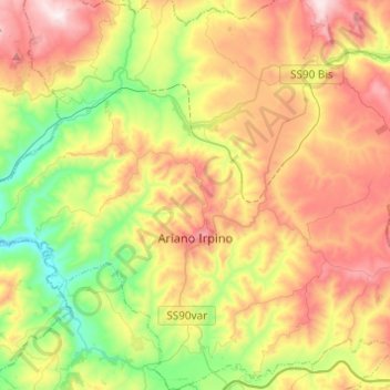 Mappa topografica Ariano Irpino, altitudine, rilievo