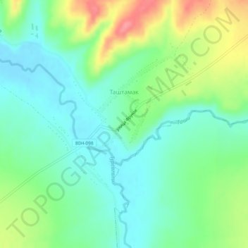 Mappa topografica Таштамак, altitudine, rilievo